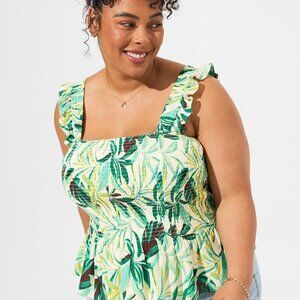 Torrid - Peplum Washable Crinkle Gauze Smocked Tank Top in Painted Tropical‌‌‌‌